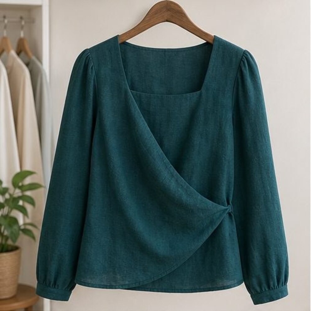 Teal Tie Neck Blouse